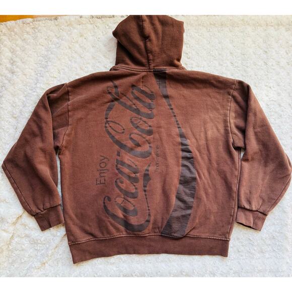 PacSun Unisex CocaCola Brown Cotton Distressed Hoodie Sweatshirt Size Large - Picture 8 of 8